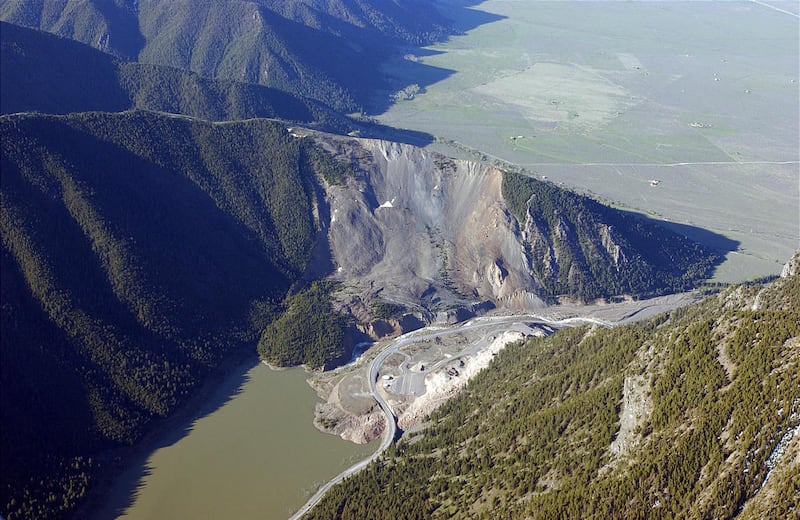 This 2005 photo shows an aerial view of the Earthquake Lake Visitor Center near Yellowstone National Park.