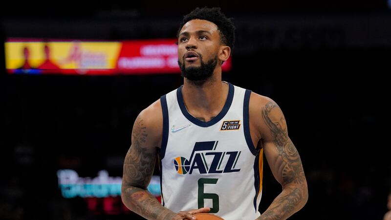 Utah Jazz guard Nickeil Alexander-Walker pauses before shooting a free throw against Oklahoma City March 6, 2022.