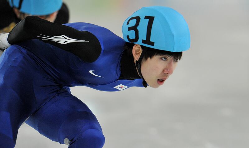 Korea's Lim Hyo Jun on his way to take the gold medal in the men's 1000 meter short track speed skating competition during the first winter Youth Olympic Games in Innsbruck, Austria, Wednesday, Jan. 18, 2012. (AP Photo/Kerstin Joensson)