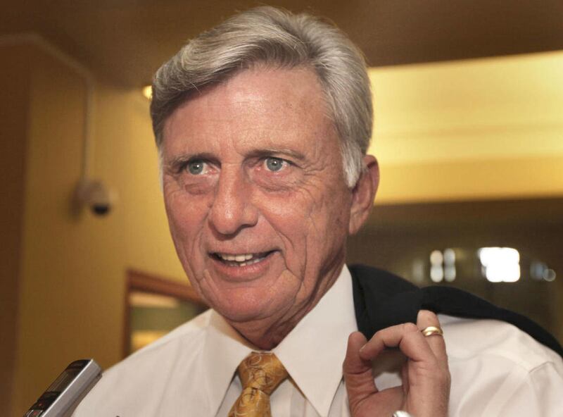 Arkansas Gov. Mike Beebe, a Democrat, comments about Rep. Linda Collins-Smith's switch from the Democratic Party to the Republican Party at the state Capitol in Little Rock, Ark., Wednesday, Aug. 10, 2011.