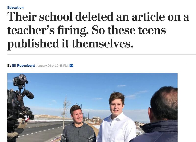 The Washington Post recently featured two Herriman High School students who published a story that was later taken down by their school’s website.
