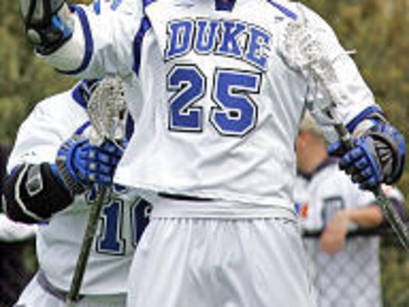 Duke's Zach Greer celebrates a goal against Virginia. His potent attack has helped Duke return to the lacrosse Final Four after missing a season.