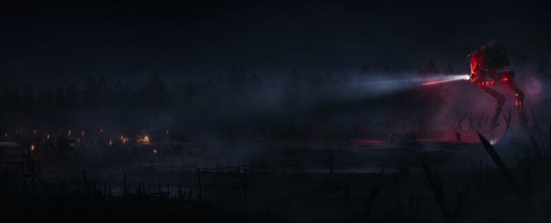 A shot from the AT-ST battle between Mando and the Imperial walker.