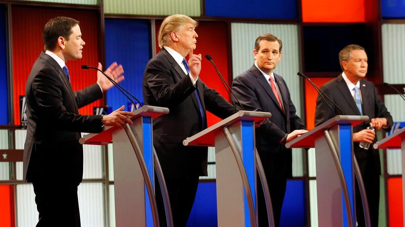 In this 2016 file photo, Republican presidential candidates, from left, Sen. Marco Rubio, R-Fla., Donald Trump, Sen. Ted Cruz, R-Texas, and Ohio Gov. John Kasich take part in the Republican presidential primary debate in Houston. Reports indicate Milwaukee will host a GOP presidential debate in August.