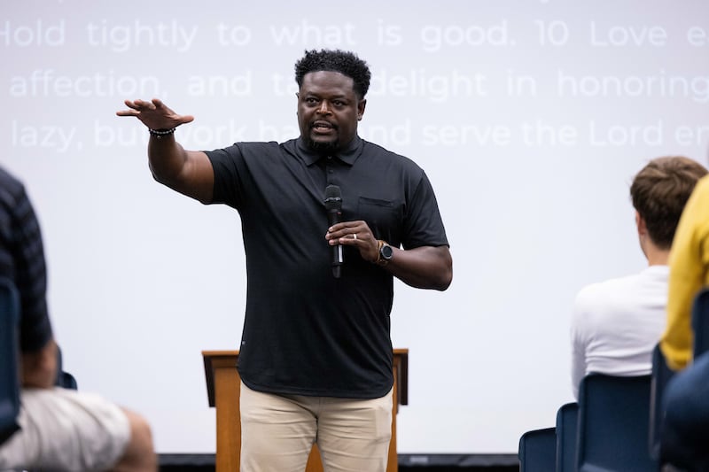 The Rev. Dr. Derwin Gray, a former BYU and NFL player, speaks about racism at Brigham Young University in Provo, Utah.