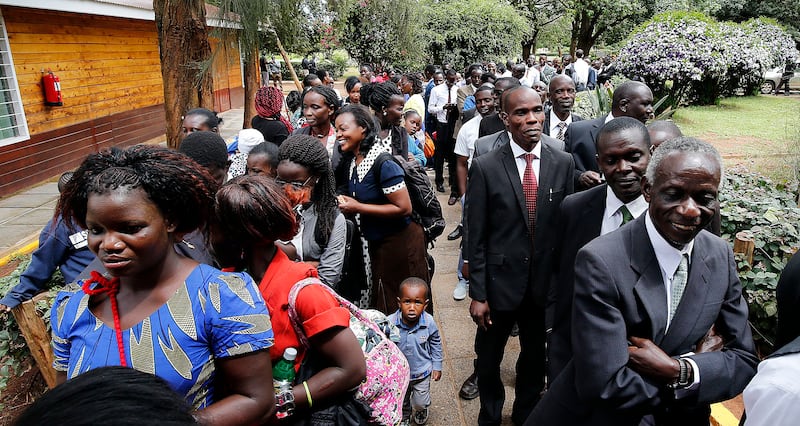 People line up to attend a special devotional with President Russell M. Nelson of The Church of Jesus Christ of Latter-day Saints in Nairobi, Kenya, on Monday, April 16, 2018.