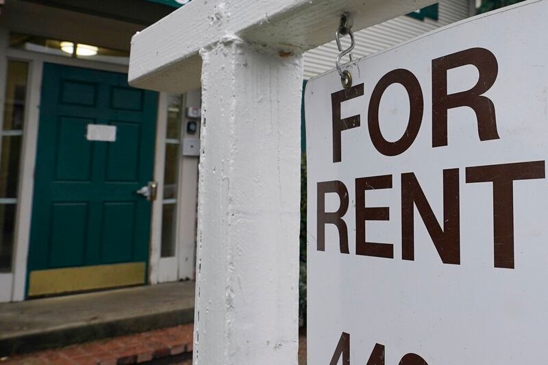 A For Rent sign is posted in Sacramento, Calif.