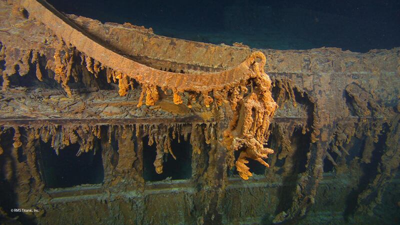 This August 2010 photo provided by RMS Titanic Inc., shows the last davit remaining on the wreck of RMS Titanic.