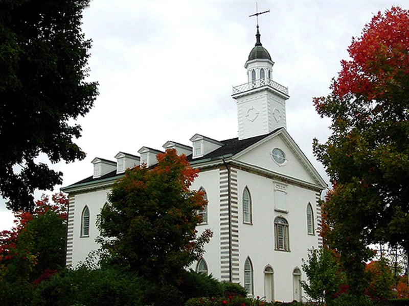 The Kirtland Temple in autumn.
