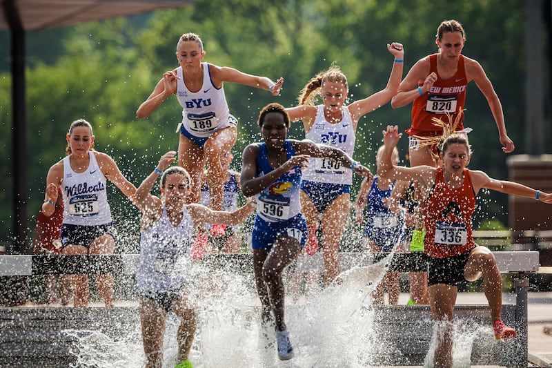 BYU steeplechasers compete in the NCAA prelims in Fayetteville, Arkansas, on May 25.