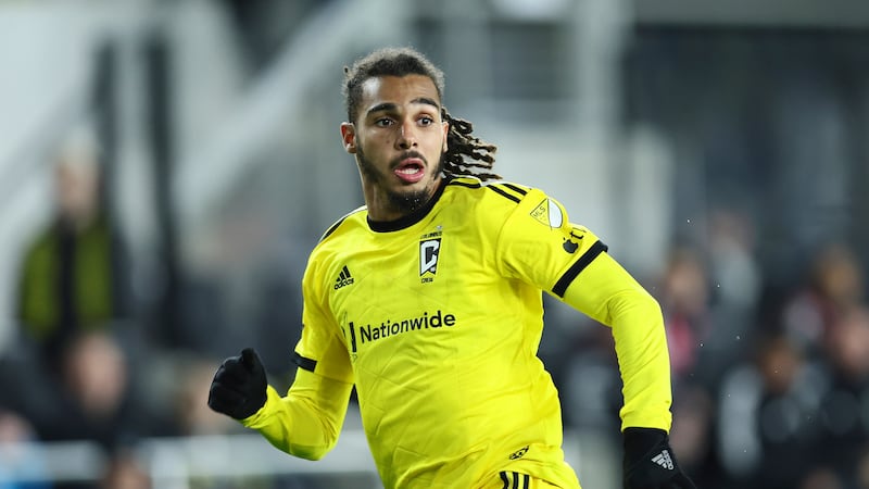 Columbus defender Mohamed Farsi runs during an MLS match against D.C. United on March 4, 2023.