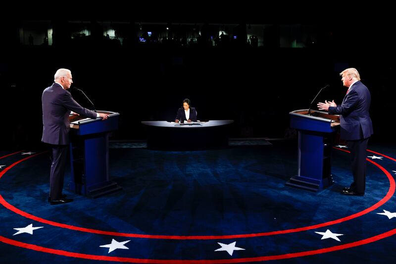 Former President Donald Trump and President Joe Biden participate in the final presidential debate in 2020.