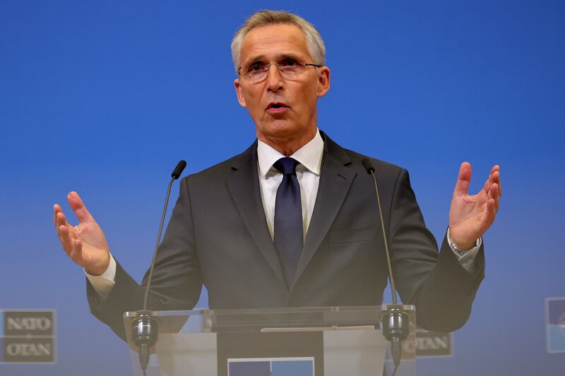 NATO Secretary-General Jens Stoltenberg speaks at the NATO headquarters, Wednesday, Nov. 16, 2022 in Brussels. Stoltenberg said there is “no indication” that the missiles that hit Poland were an intentional attack from Russia.