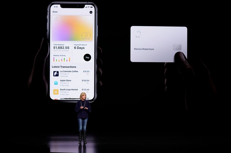 In this Monday, March 25, 2019, file photo, Jennifer Bailey, vice president of Apple Pay, speaks about the Apple Card at the Steve Jobs Theater during an event to announce new products in Cupertino, Calif. Apple is hoping a credit card will entice more iP