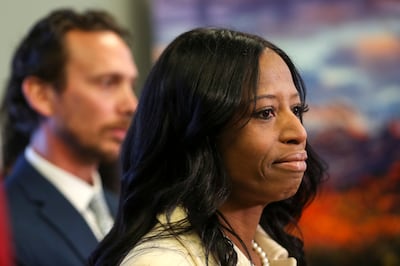 FILE - Surrounded by her family Rep. Mia Love talks about election results in the 4th Congressional District at the Utah Republican Party offices in Salt Lake City on Monday, Nov. 26, 2018.