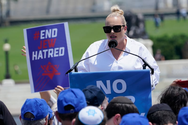 Meghan McCain speaks at the “No Fear: Rally in Solidarity with the Jewish People” event in Washington, Sunday, July 11, 2021.
