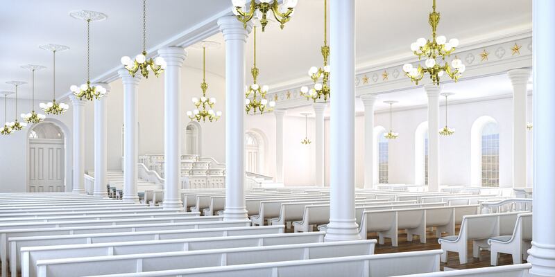 A rendering of the priesthood room in the St. George Utah Temple. The temple will close Nov. 4 for extensive renovations.