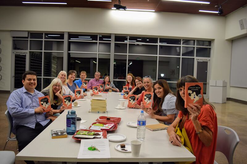 The Marmalade Coffee and Chocolate Society Book Club at a meeting at the Marmalade Branch of the Salt Lake City Public Library. The group meets each month on the third Monday.