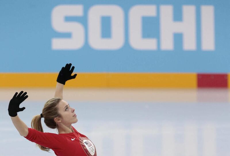 Ashley Wagner, of the United States, skates at the figure stating practice rink ahead of the 2014 Winter Olympics, Wednesday, Feb. 5, 2014, in Sochi, Russia.