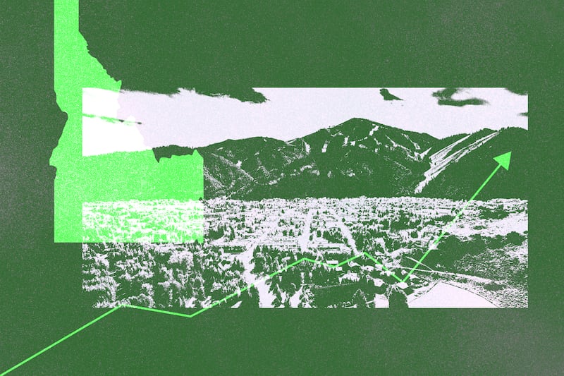 A photo graphic shows an outline of the state of Idaho.