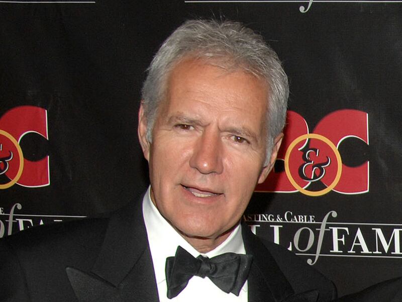 FILE - this Oct. 22, 2007 file photo shows game show host Alex Trebek at the 17th annual Broacasting and Cable Hall of Fame awards dinner in New York. Trebek remains in a Los Angeles hospital recovering from a mild heart attack. But Sony Pictures Televisi
