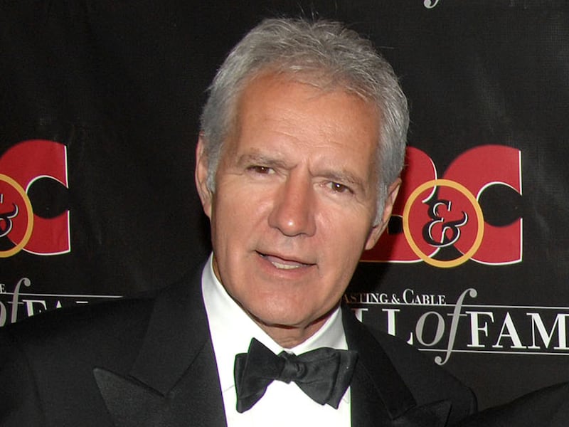 FILE - this Oct. 22, 2007 file photo shows game show host Alex Trebek at the 17th annual Broacasting and Cable Hall of Fame awards dinner in New York. Trebek remains in a Los Angeles hospital recovering from a mild heart attack. But Sony Pictures Televisi