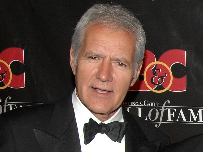 FILE - this Oct. 22, 2007 file photo shows game show host Alex Trebek at the 17th annual Broacasting and Cable Hall of Fame awards dinner in New York. Trebek remains in a Los Angeles hospital recovering from a mild heart attack. But Sony Pictures Televisi