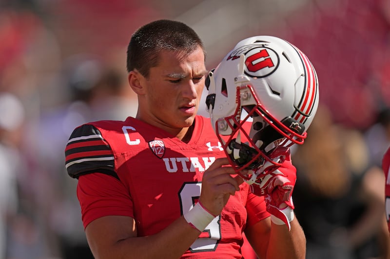 Utah safety Cole Bishop looks on during an NCAA college football game against Weber State Saturday, Sept. 16, 2023, in Salt Lake City. (AP Photo/Rick Bowmer)