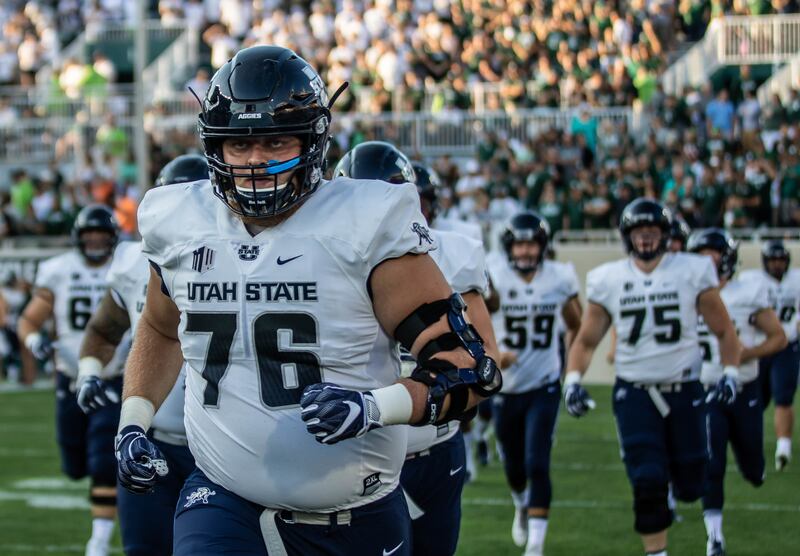 Utah State senior offensive lineman Roman Andrus earned honorable mention all-Mountain West honors after starting all 13 games at left tackle as a junior in 2017. He has also started in all 10 games for the Aggies this season – eight at left guard and two