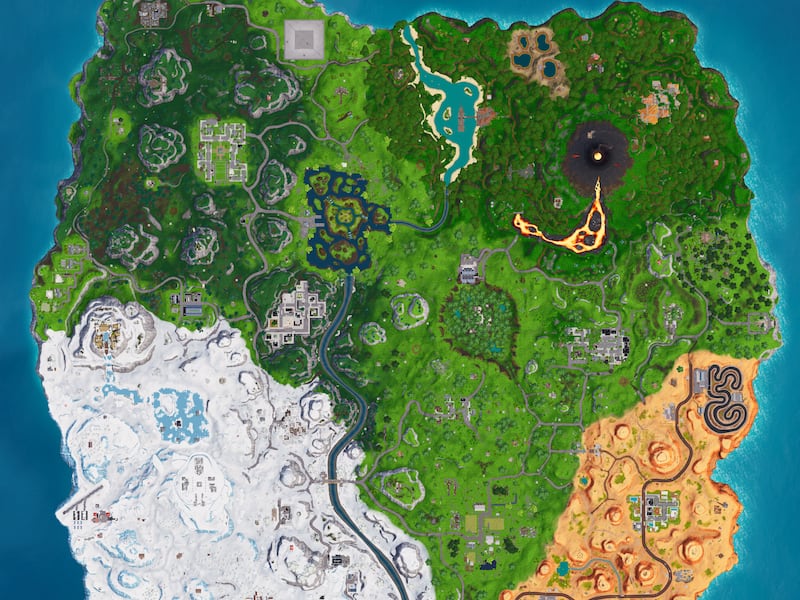 A look at the new "Fortnite" map for season eight.