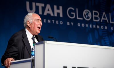 Economist Ben Stein delivers the keynote address at the Utah Global Forum at The Grand America Hotel in Salt Lake City on Thursday, Nov. 8, 2018.