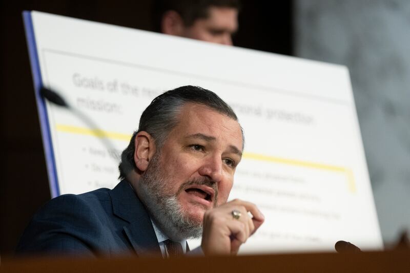 Committee member Sen. Ted Cruz, R-Texas, questions Deputy Attorney General Lisa Monaco during a Senate Judiciary Committee.