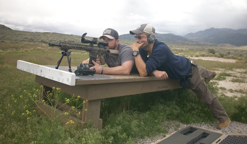 Actor Jim Caviezel, right, trains with Operation Underground Railroad personnel for his upcoming role as O.U.R. founder and CEO Timothy Ballard in the film, "The Sound of Freedom."