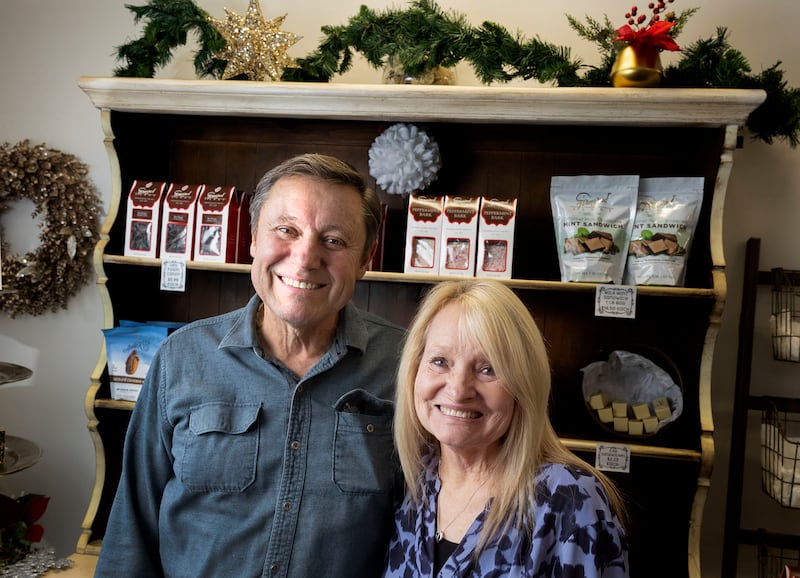 Mike and Linda Staheli, owners of Fernwood Candy, are photographed at Fernwood Candy Company in Logan on Thursday, Nov. 30, 2023.