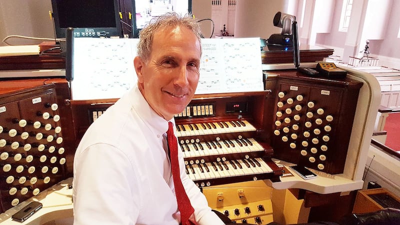 Richard Elliott practices on the “sister” organ to the Tabernacle organ at the First Presbyterian Church in Houston, Texas.