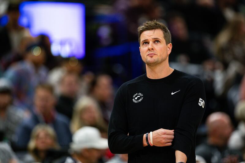 Utah Jazz coach Will Hardy during a game between the Utah Jazz and the New Orleans Pelicans at the Delta Center.