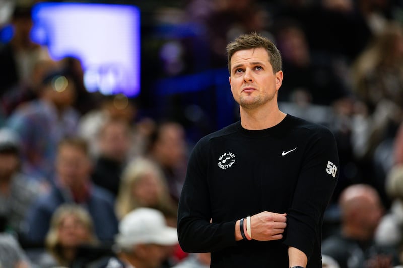 Utah Jazz coach Will Hardy during a game between the Utah Jazz and the New Orleans Pelicans at the Delta Center.
