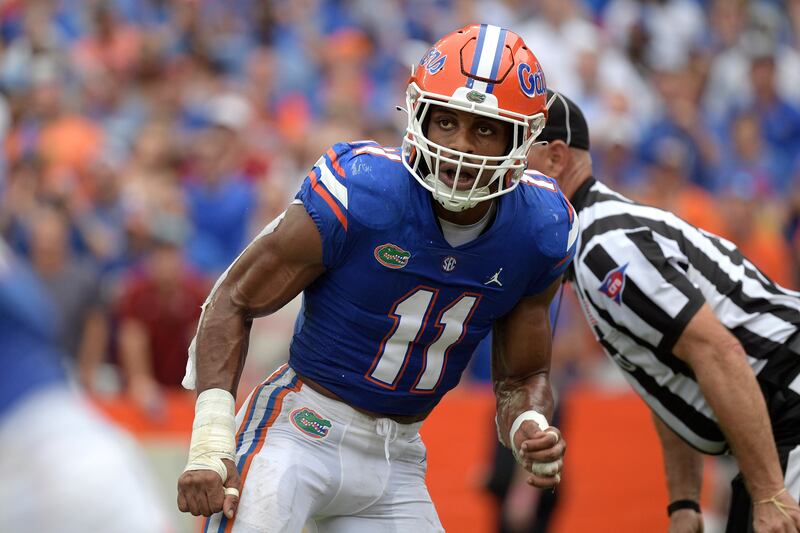 Florida linebacker Mohamoud Diabate follows a play during game against Alabama, Sept. 18, 2021, in Gainesville, Fla.