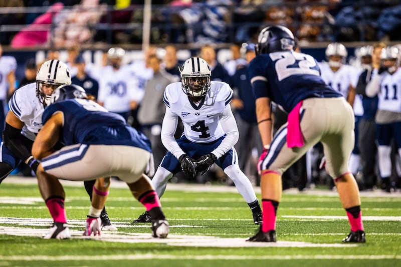 BYU cornerback Rob Daniel waits for the snap during game against Utah State on Sept. 27, 2013, in Logan, on Oct. 4, 2013.