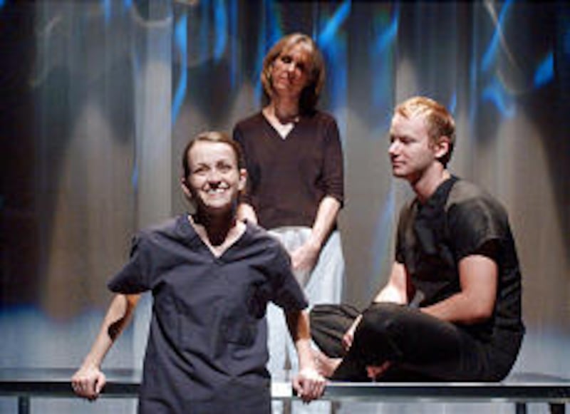 Colleen Lewis, left, Anita Booher and Logan Miller in Plan-B Theatre Company's regional premiere of Lee Blessing's "Patient A."