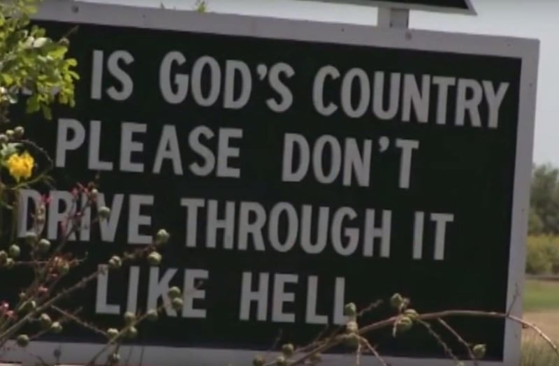 A debate is raging in the small city of Hondo, Texas, where atheist activists are asking officials to remove two signs that designate the local area "God's country," with secularists calling the placards' presence on public property "inappropriate."