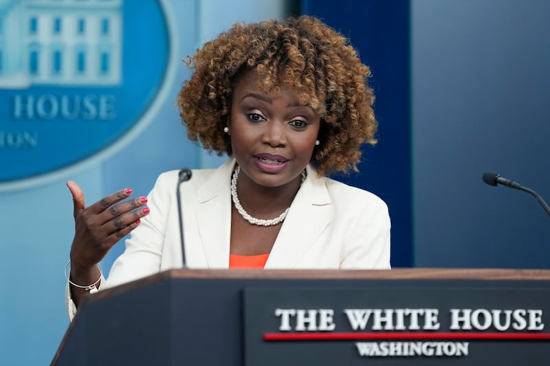 White House press secretary Karine Jean-Pierre speaks during a press briefing at the White House.