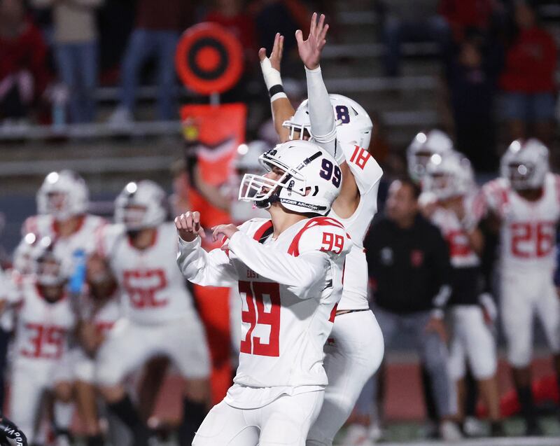 East’s Luca Visna (99) watches his field goal attempt against Alta, with two seconds left, go through the uprights in Sandy on Friday, Sept. 1, 2023. East won 10-7.
