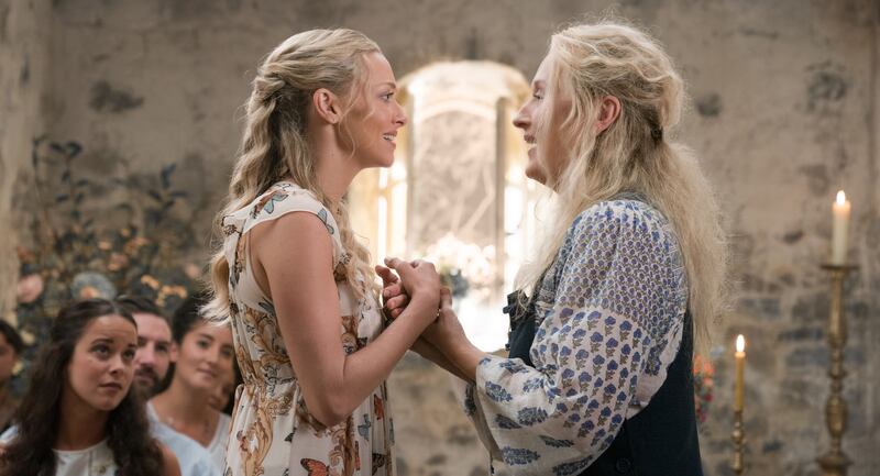 (Left to right) Sophie (Amanda Seyfried) and Donna (Meryl Streep) in “Mamma Mia! Here We Go Again.”