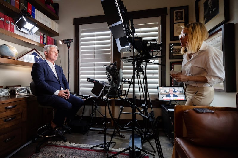 Former national security adviser and potential candidate for U.S. Senate Robert C. O’Brien does an interview on Fox News.