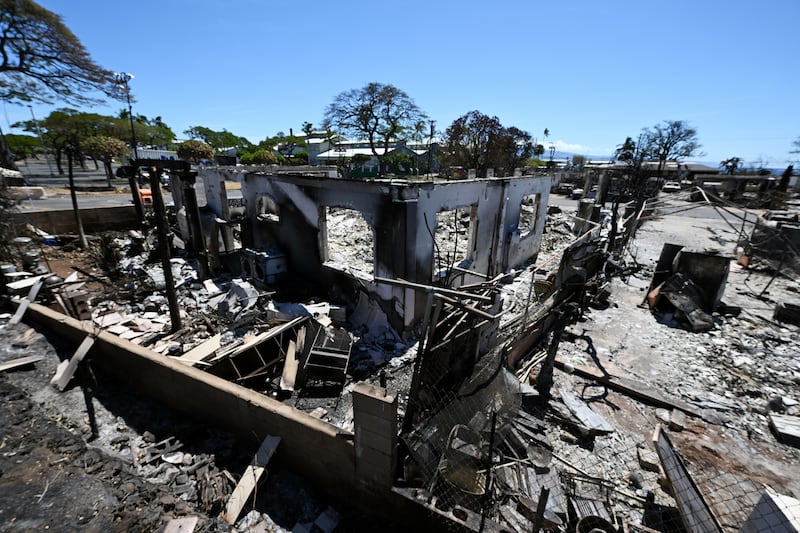 A homes sits destroyed in Lahaina, Hawaii, on Aug. 17, 2023. Response to the fire continues to come in from all over.