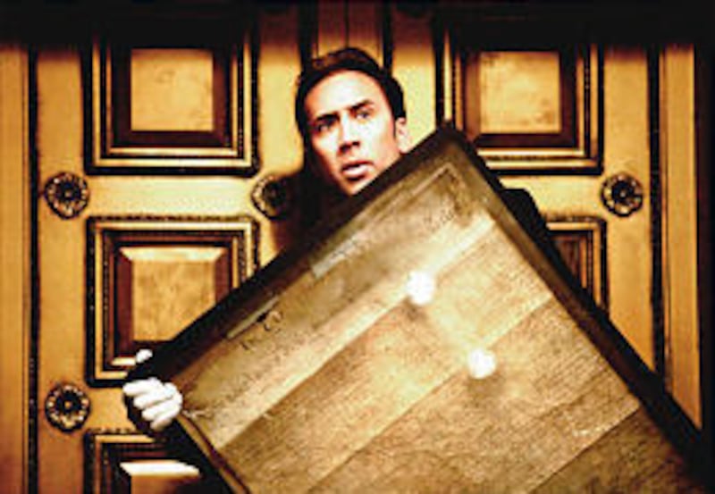 Nicolas Cage stars in "National Treasure" as a treasure hunter who must steal the Declaration of Independence.