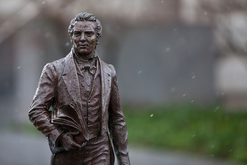 A statue of Joseph Smith sits on Temple Square in Salt Lake City. The Church of Jesus Christ of Latter-day Saints announced July 30, 2025, that new resources on the founding prophet's character, the translation of the Book of Mormon and the practice of plural marriage are available.