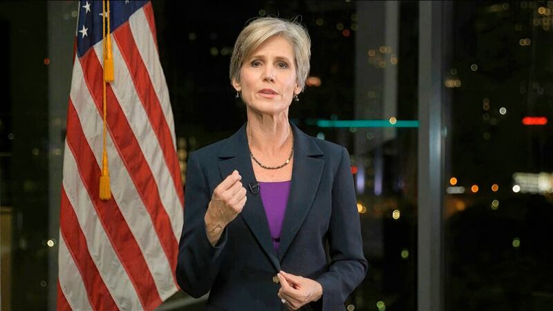 In this image from video, former Acting Attorney General Sally Yates speaks during the second night of the Democratic National Convention on Tuesday, Aug. 18, 2020.