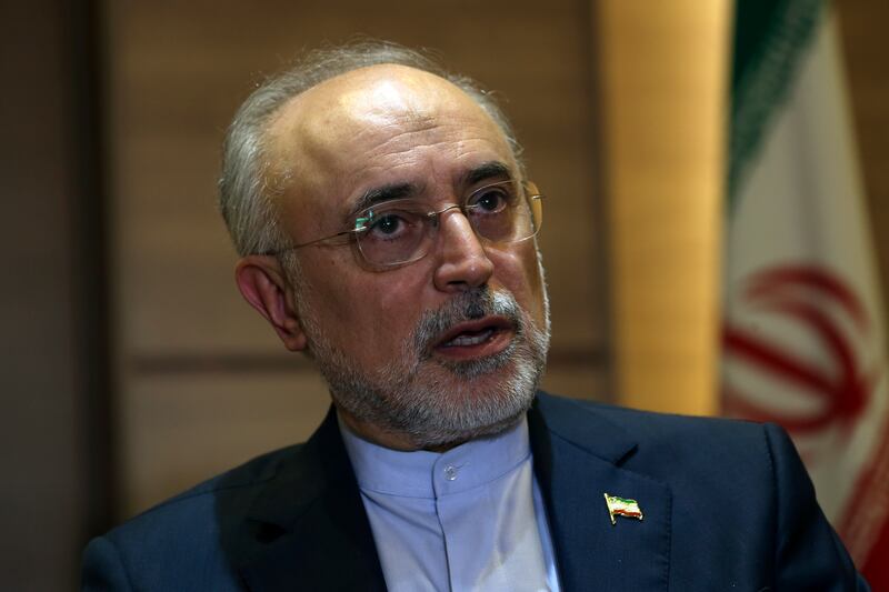 FILE - In this Sept. 11, 2018 file photo, Iran's nuclear chief Ali Akbar Salehi speaks in an interview with The Associated Press at the headquarters of Iran's atomic energy agency, in Tehran, Iran. Salehi told Iranian state television on Sunday, Jan. 13,